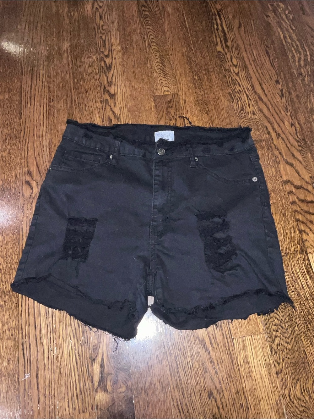 Trac Black Distressed High-Rise Denim Shorts